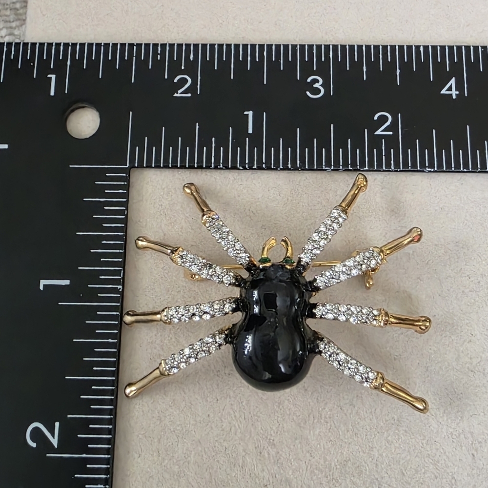 Vintage Brooch Pin Gold Pave Spider with Black Enamel - Picture 8 of 8